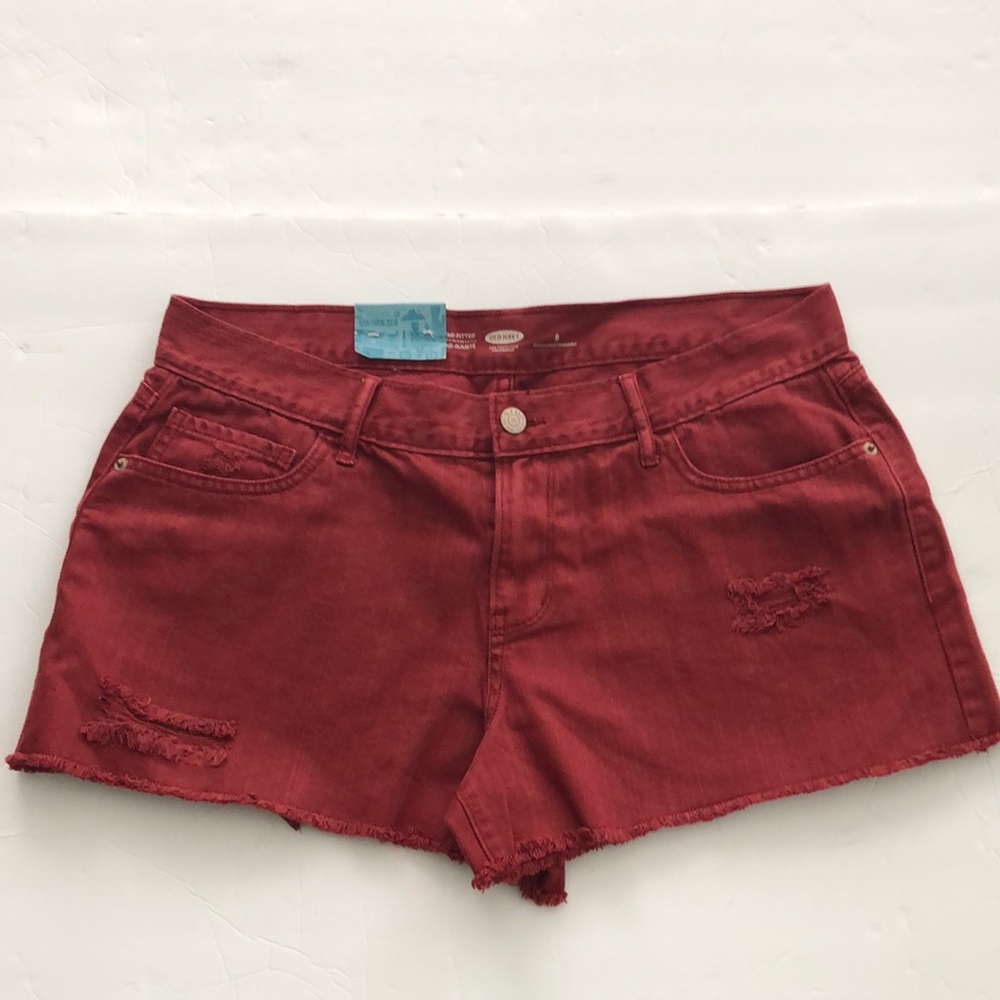 Old Navy Shorts Jean SZ 8 Distressed Orange Red New !